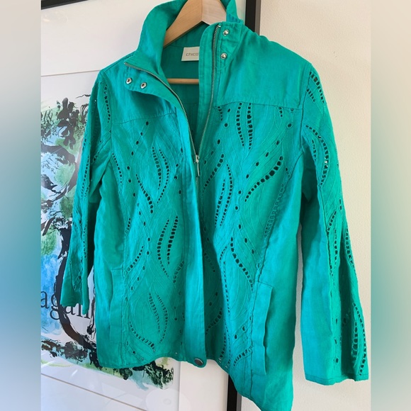 Chicos Eyelet Linen Jacket - Picture 3 of 15